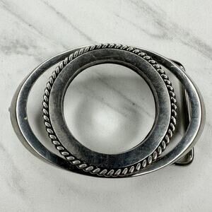 Vintage Handmade Open Back Western Belt Buckle Silver Rope Border ✨